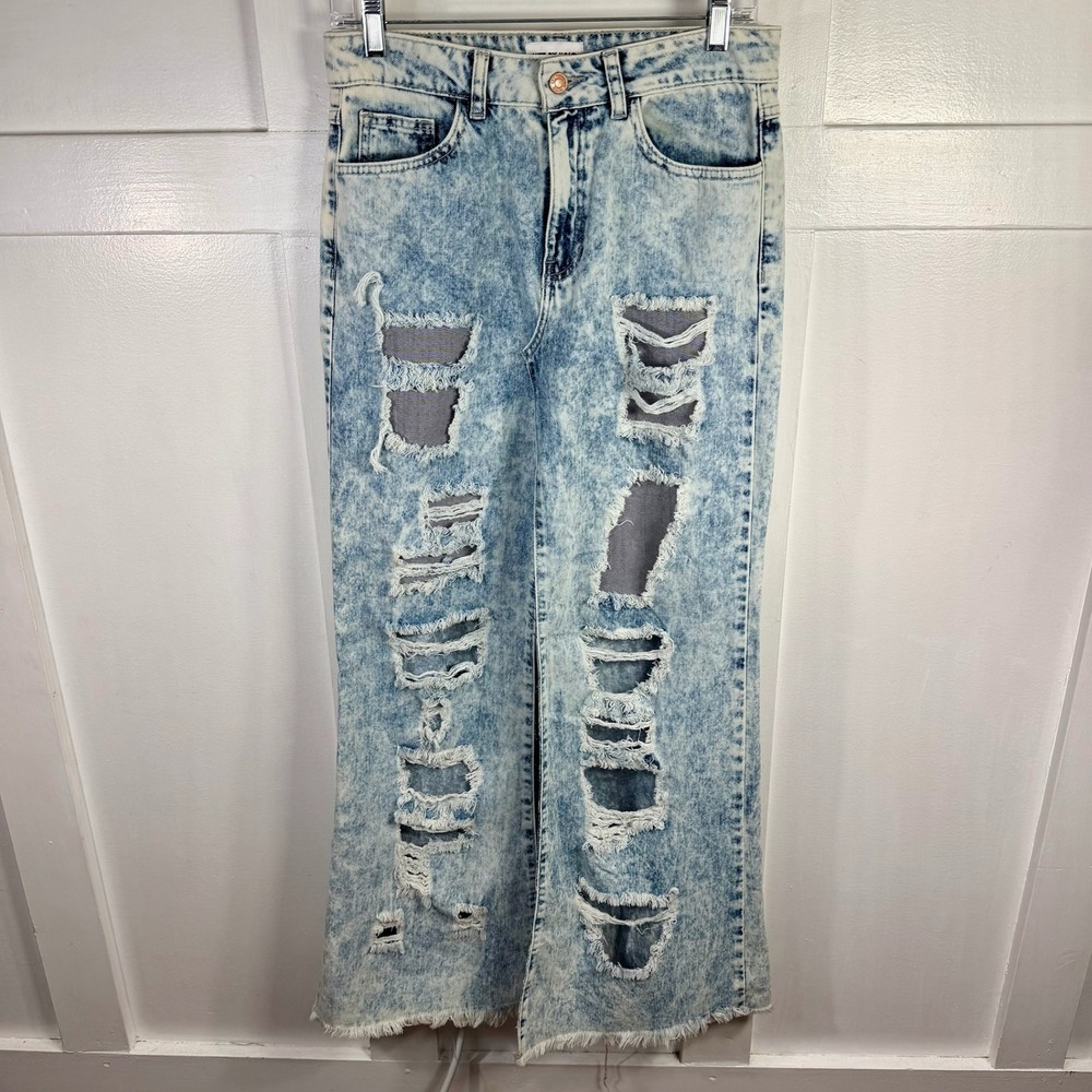 LITZ‎ BY UNIQ Women's Acid Wash Distressed Maxi Skirt with High Slit Size 27/5